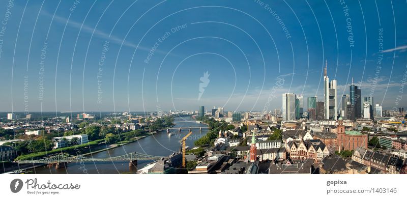 Panorama of Frankfurt am Main House (Residential Structure) Sky Summer River Town Downtown Old town Skyline High-rise Bank building built Architecture Modern