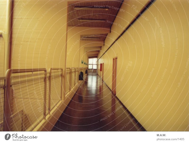 The hallway Hallway Yellow Photographic technology School School building Corridor