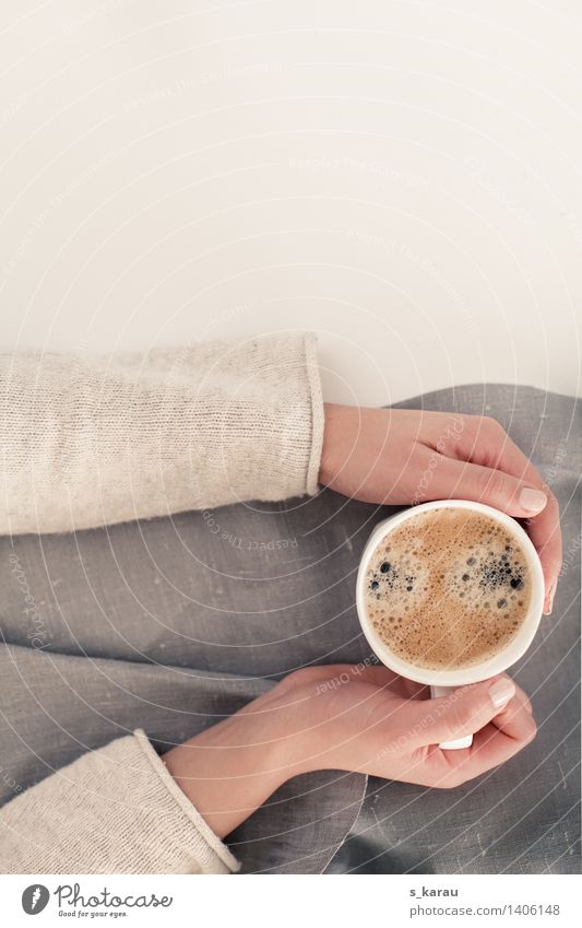 coffee break Beverage Drinking Hot drink Coffee Cup Mug Human being Feminine Woman Adults Hand To hold on Simple Bright Serene Calm Leisure and hobbies Life