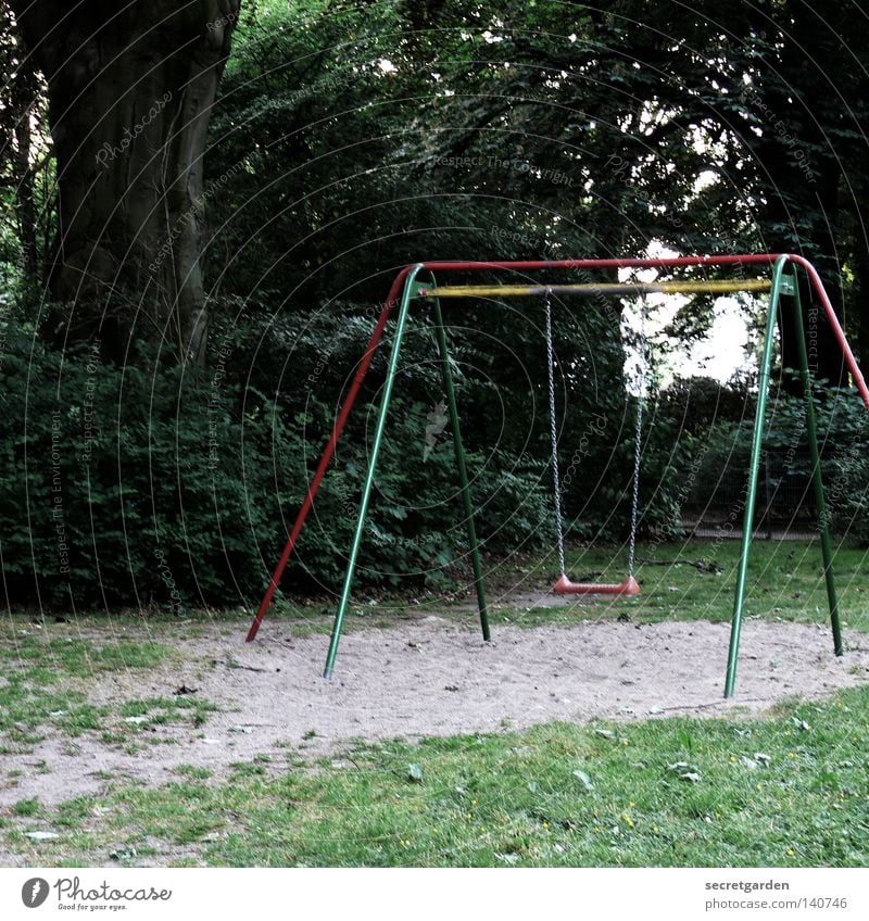 no one's playing with me. Playground Playing Multicoloured Swing Individual Loneliness Dark Grief Stagnating Bushes Tree Heartless Deserted Tall Scaredy-cat