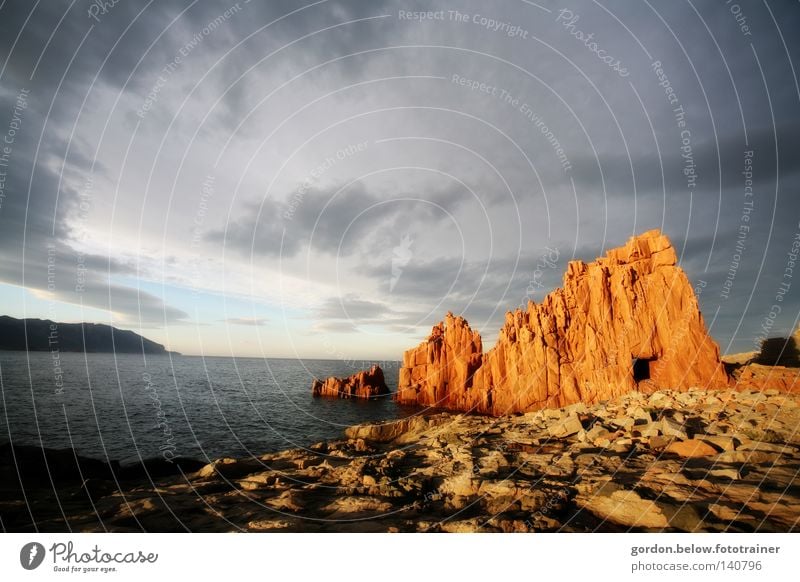 red rock Red Sunset Dusk Sardinia Italy Surf Ocean Water Rock Stone Evening Sky