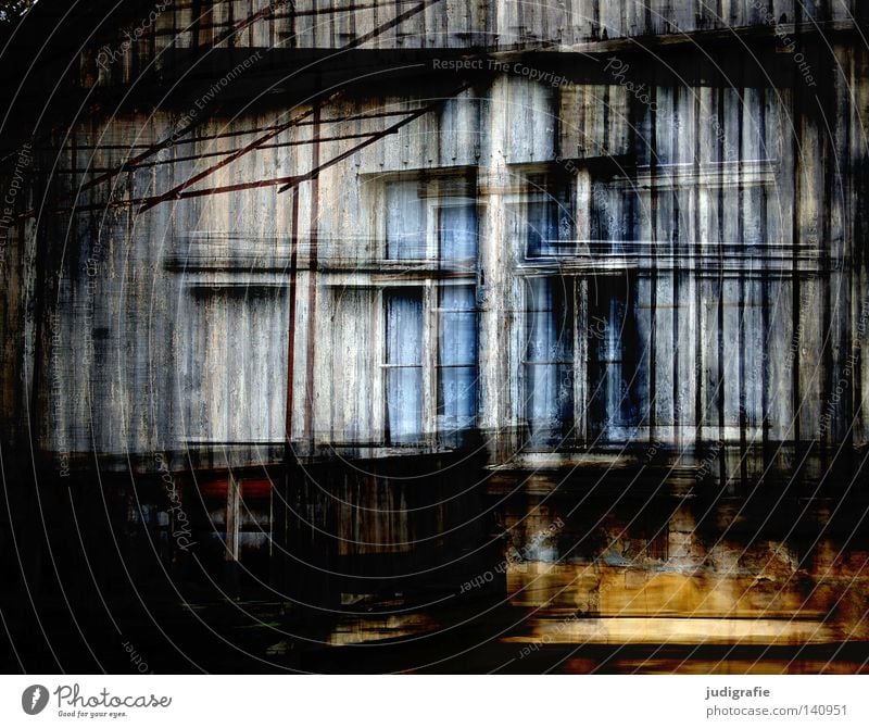 Visible House (Residential Structure) Window Wood Facade Old Derelict Building Living or residing Glass Double exposure Curtain Drape Colour multiple exposure