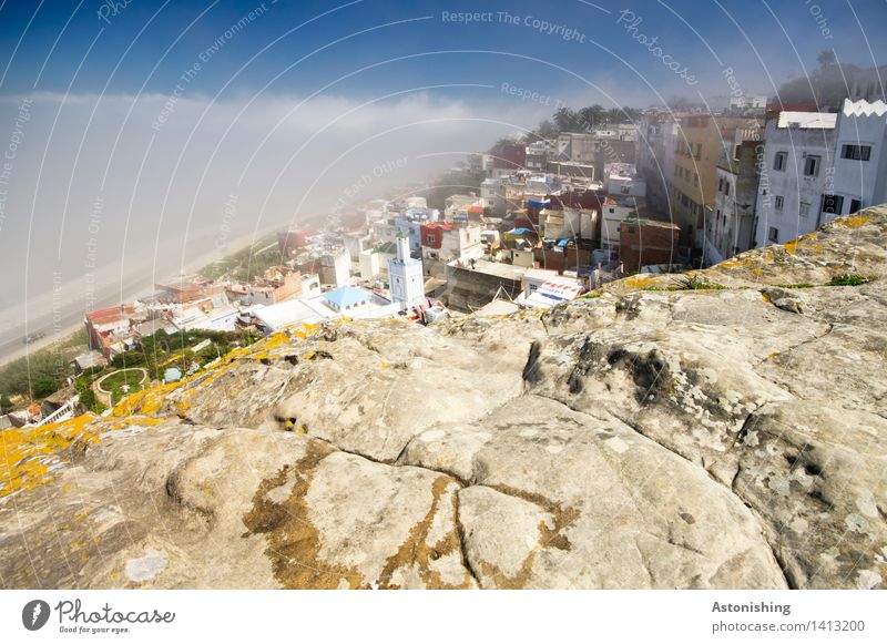 fog Environment Nature Air Sky Horizon Weather Fog Rock Coast Tangiers Morocco Town Port City Outskirts Old town House (Residential Structure) Wall (barrier)