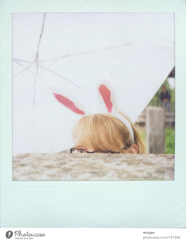 HH08.2 - Mümmel woman Hare & Rabbit & Bunny Joy Sweet Cute Hide Ear Animal Umbrella Umbrellas & Shades White Granite Block Stone block Opened Polaroid