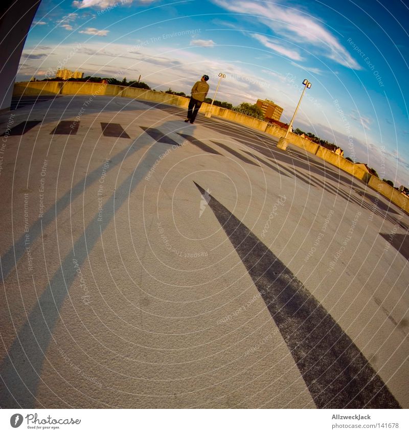 Fulda - the most boring city in the world Fulda district Parking garage Sky Clouds Sunset Shadow Empty Free Freedom Fisheye Loneliness Concrete