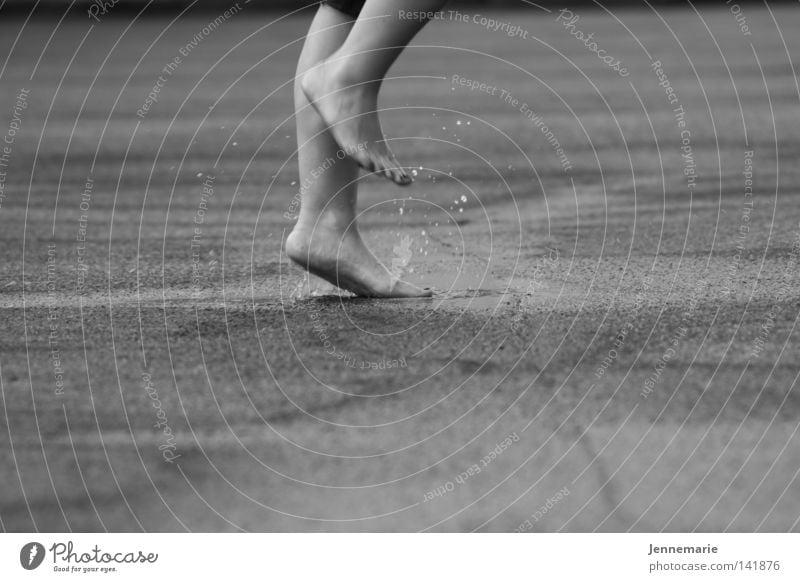 pitche patsche Wet Asphalt Rain Black & white photo Feet Legs caul Inject Drops of water