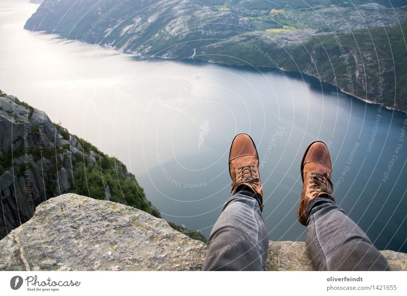 Norway XIII - Preikestolen Vacation & Travel Trip Adventure Far-off places Freedom Human being Masculine Legs Feet 1 Environment Nature Landscape Hill Rock