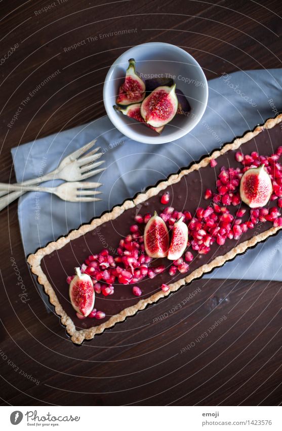 chocolate tart Fruit Cake Dessert Candy Chocolate Nutrition Slow food Delicious Sweet Brown Rich in calories Sin Pomegranate Fig Colour photo Interior shot