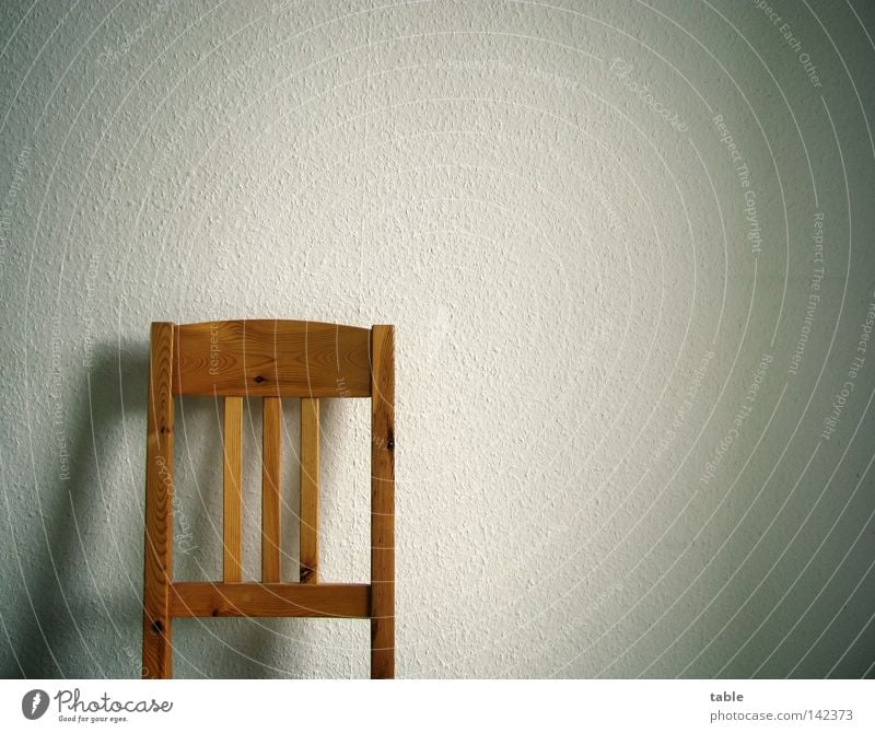 void Chair Wall (building) Wood Pine Wood flour Seating Authentic Backrest Stand Lean Break Wallpaper Ingrain wallpaper Shadow White Emotions Furniture