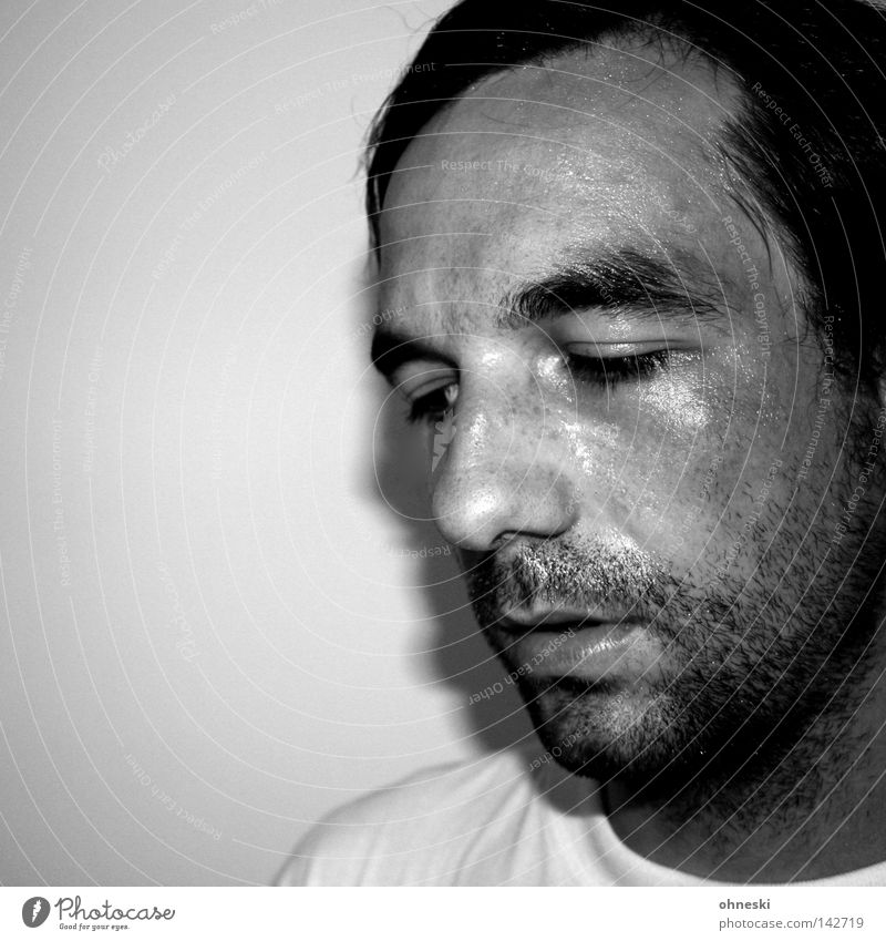 Sweat's subsiding Portrait photograph Perspiration Black & white photo Self portrait Effort Facial hair Fatigue Think Walking Running sports Glittering Unshaven