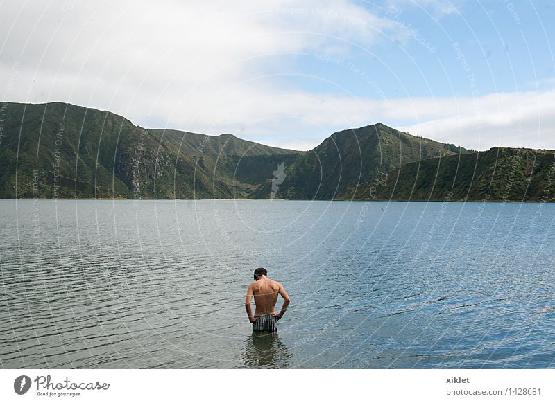 lake Man Naked Lake Calm Loneliness Reflection Green Backwater Deep Dive Swimming & Bathing Mountain Nature Shorts Central Clouds Serene Power Vacation & Travel