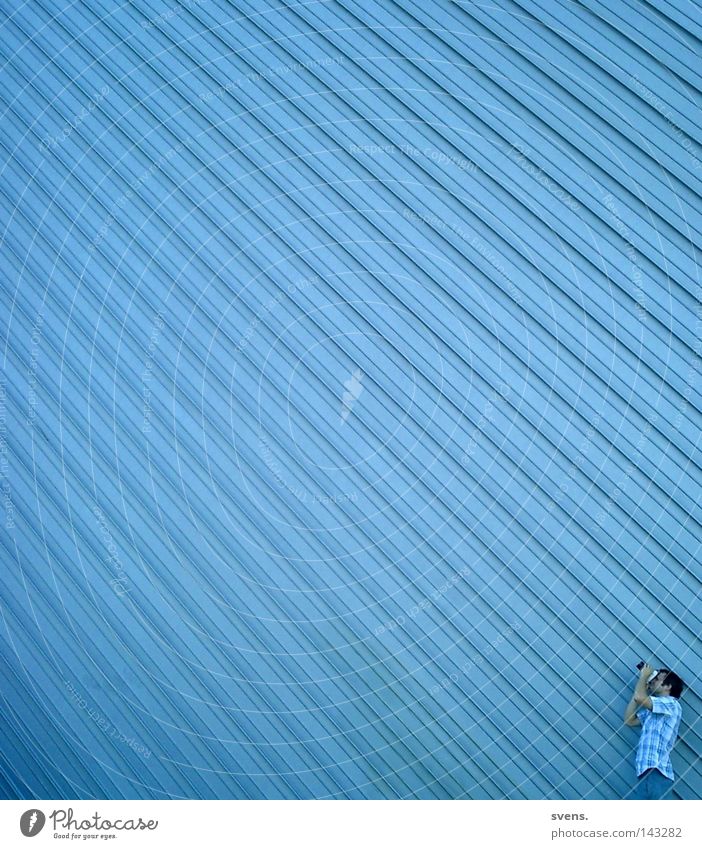 photographer's perspective Photographer Perspective Industry Linearity Blue Observe Factory hall sheet metal Strip Perspective Architecture