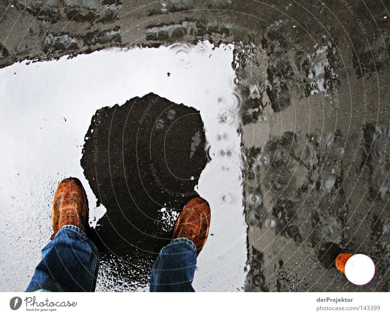 Abysses open up Rain Coffee Courtyard Backyard Self portrait Puddle Weather Umbrella Boredom coffee to got Sky