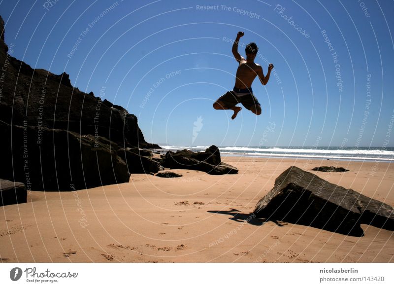 I DID IT :D Beach Ocean Man Black Relaxation Posture Action Portugal Alentejo Jump Joy seaside Sand Sky boy Rock Stone Blue run arrifana feel Tall Success Happy