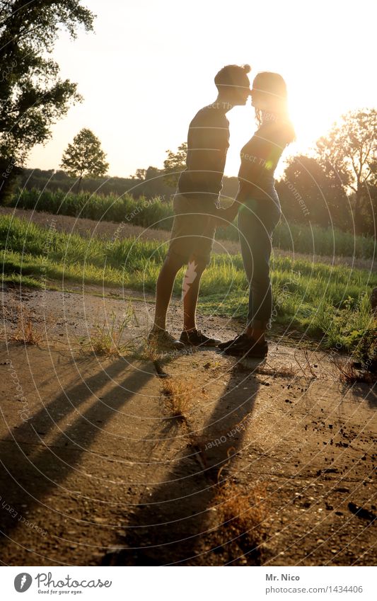 and kiss me Young woman Youth (Young adults) Young man Couple Partner 2 Human being Environment Nature Beautiful weather Touch Kissing Stand luck