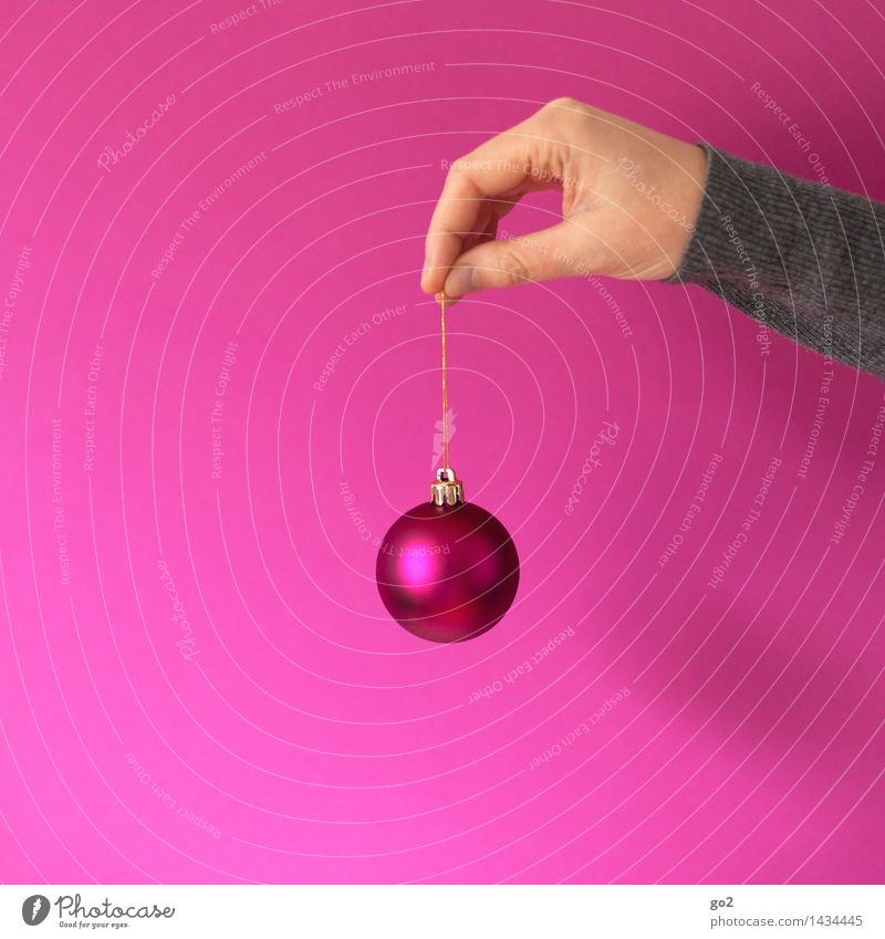 Pink Christmas Christmas & Advent Human being Adults Hand Fingers Decoration Kitsch Odds and ends Glitter Ball To hold on Esthetic Anticipation Design Colour