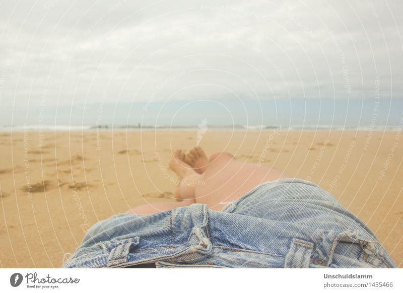 Summer Selfie Lifestyle Wellness Relaxation Calm Vacation & Travel Freedom Beach Ocean Human being Woman Adults Body Legs 1 Nature Sky Clouds Jeans Denim Lie