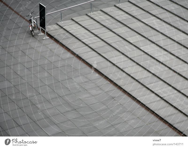 diagonality Places Concrete Stone Window Bicycle Pedestrian precinct Level Diagonal Gray Gloomy Colorless Parking Parking lot Signage Stairs Sidewalk Loneliness