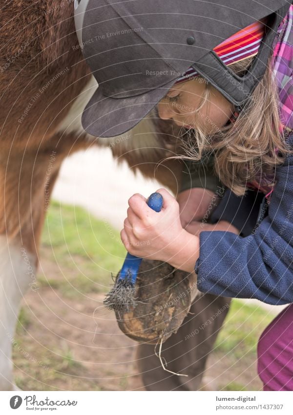 hoof-scratching girl Lifestyle Happy Athletic Leisure and hobbies Ride Vacation & Travel Trip Equestrian sports Child Human being Girl Friendship Infancy Head