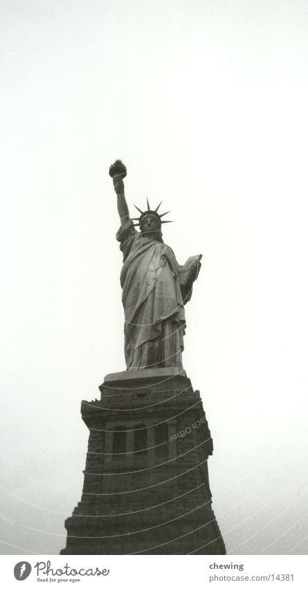 Statue of Liberty New York City USA Black & white photo Sculpture Landmark Attraction Tourist Attraction Isolated Image Copy Space top Freedom Fairness