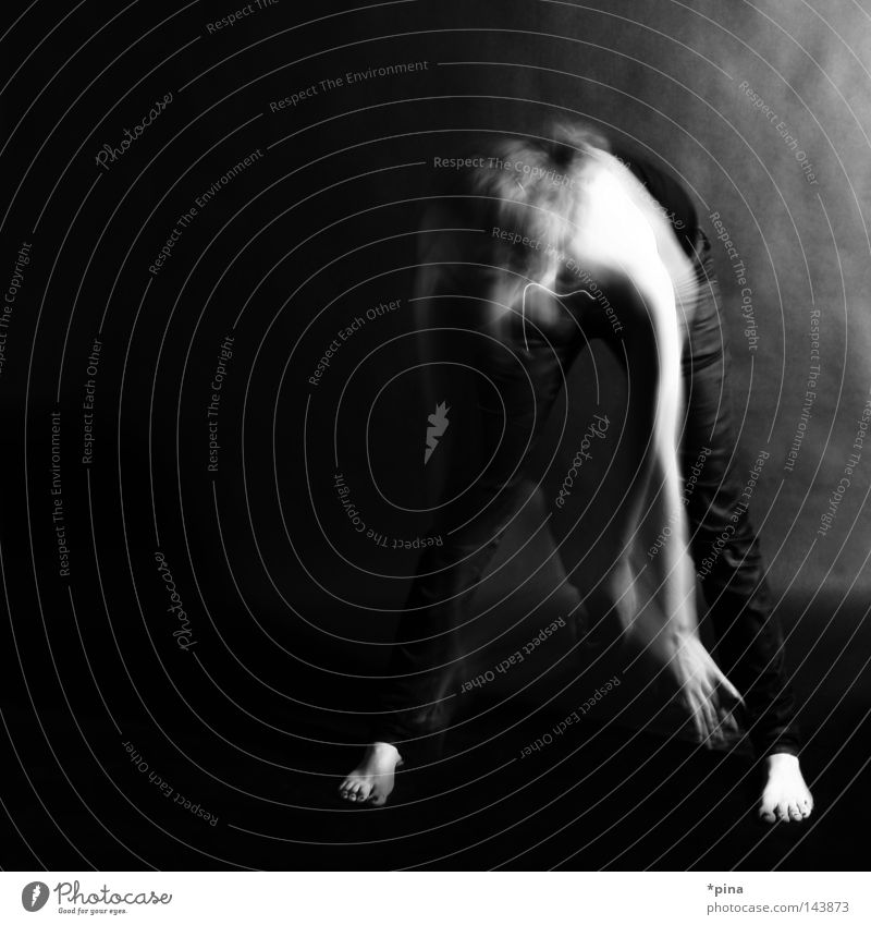 awake Black & white photo Blur Unclear Invisible Unrecognizable Unidentified Human being Woman Body Stoop Movement Lift Bizarre Exceptional Strange