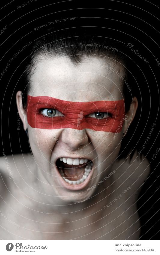 Scream Martial arts To talk Young woman Youth (Young adults) Woman Adults Mask String Fight Anger Red Aggravation Colour Dye Paints and varnish Require