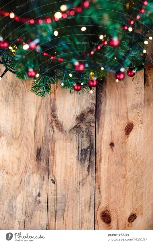 Christmas tree on wooden background Decoration Christmas & Advent Tree Wood Tradition christmas Copy Space December Story holiday Home Pine Vertical