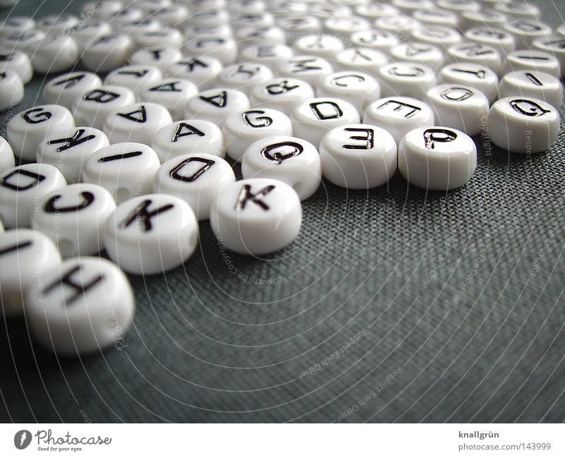 alphabet Latin alphabet Letters (alphabet) Capital letter White Black Gray Round Pearl Word Write Thought Characters Obscure alphabet beads Jump sentences