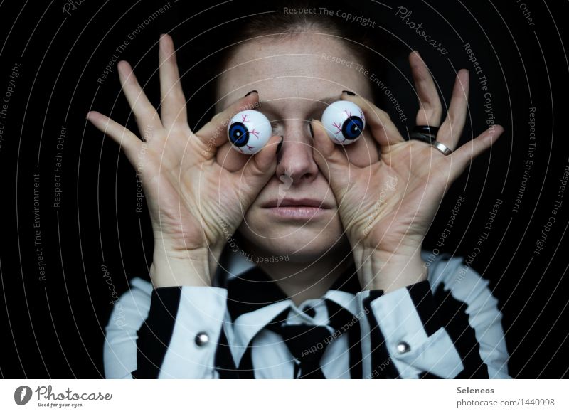 Something crazy. Human being Woman Adults Eyes Nose Mouth Lips Hand Fingers 1 Observe Bizarre Beautiful Wacky Looking Spy Colour photo Interior shot Upper body