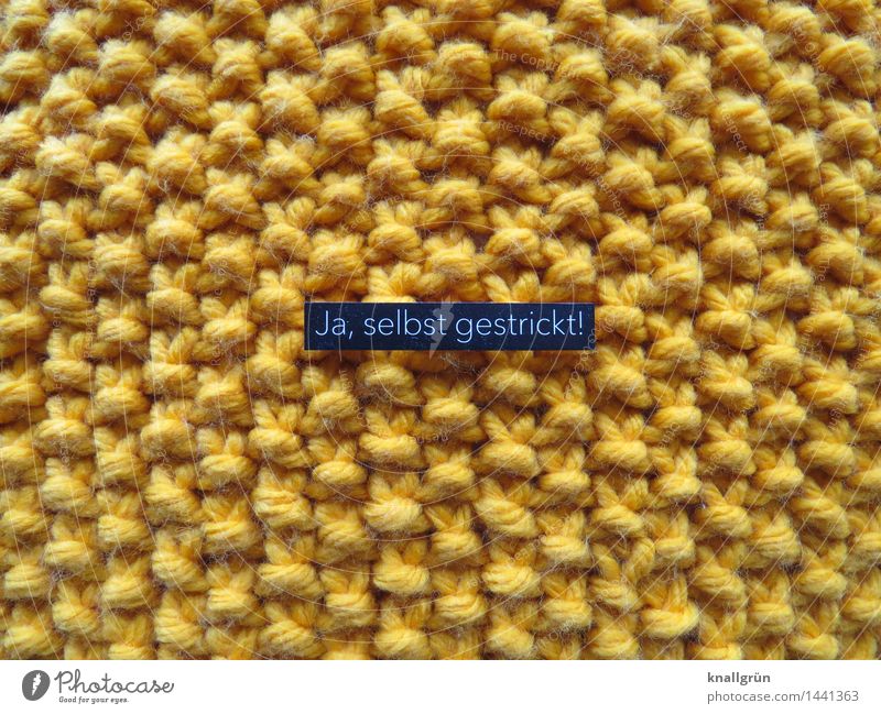 Yes, knitted by myself! Wool Characters Signs and labeling Communicate Sharp-edged Yellow Black Creativity Handcrafts Knit nub pattern Self-made hobby