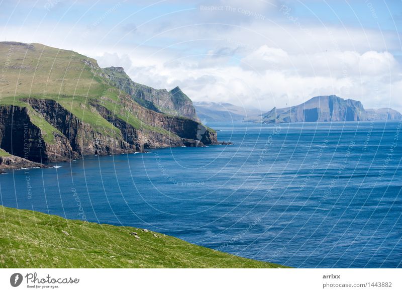 Landscape on the Faroe Islands Beautiful Ocean Grass Meadow Rock River Føroyar Stone Water Blue Green Emotions Adventure intense Dramatic mood positive stunning