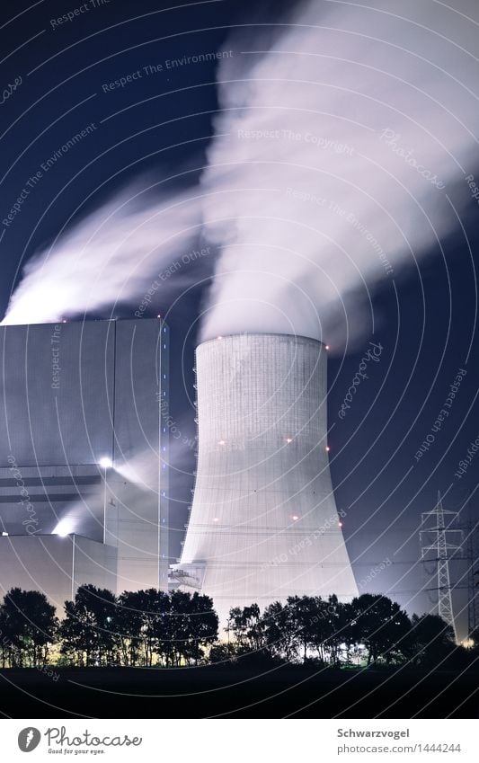 A power station at night steam cooling tower Night Electricity generating station Energy industry Climate change Industrial plant Industry Steam