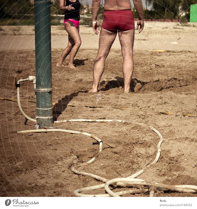 .sand irrigation system users. Beach Sandy beach Ball sports Summer Vacation & Travel Animation Animator Hose Irrigation Wet Water hose Swimming trunks Bikini