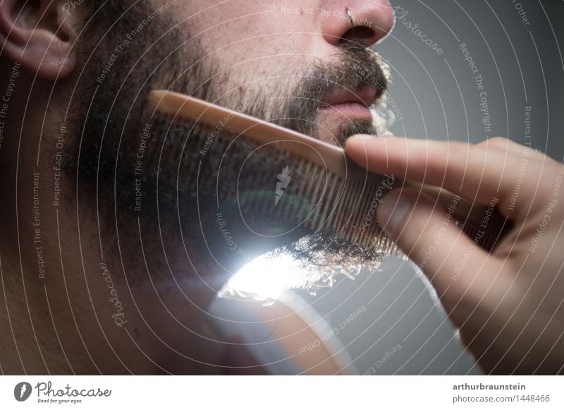 Combing the full beard Personal hygiene Body Hair and hairstyles Face Shave Hairdresser Human being Masculine Young man Youth (Young adults) Adults Life