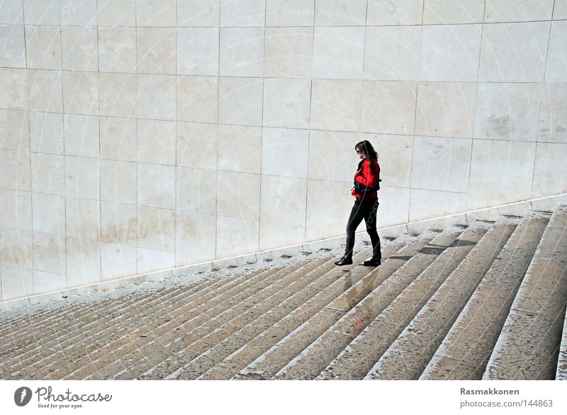 keep walking Paris Stairs Woman Red-haired Going Loneliness Wall (barrier) Wet Sit