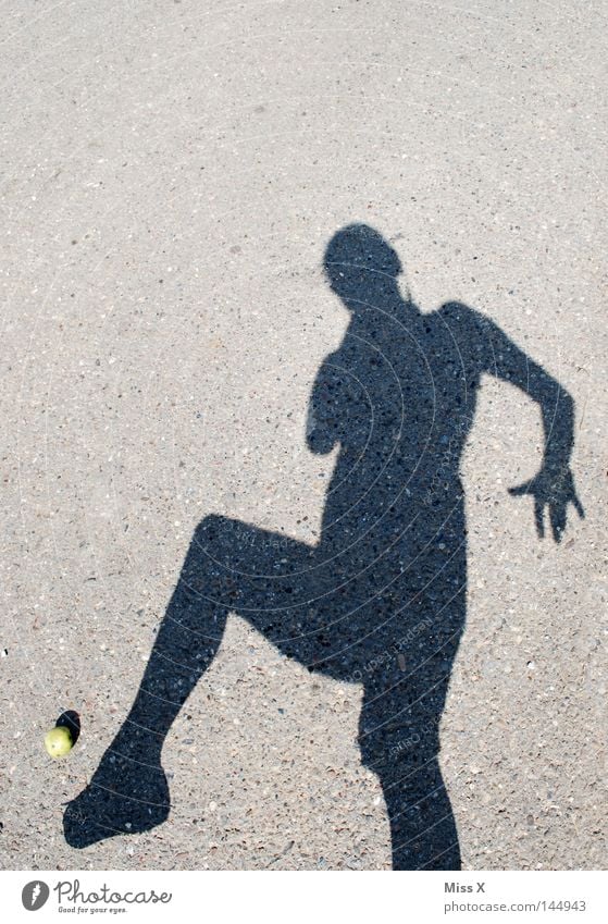 away with it Colour photo Shadow Silhouette Apple Playing Woman Adults Hand Feet Beautiful weather Street Lanes & trails Stone Gray Black Shot Shoot Tread