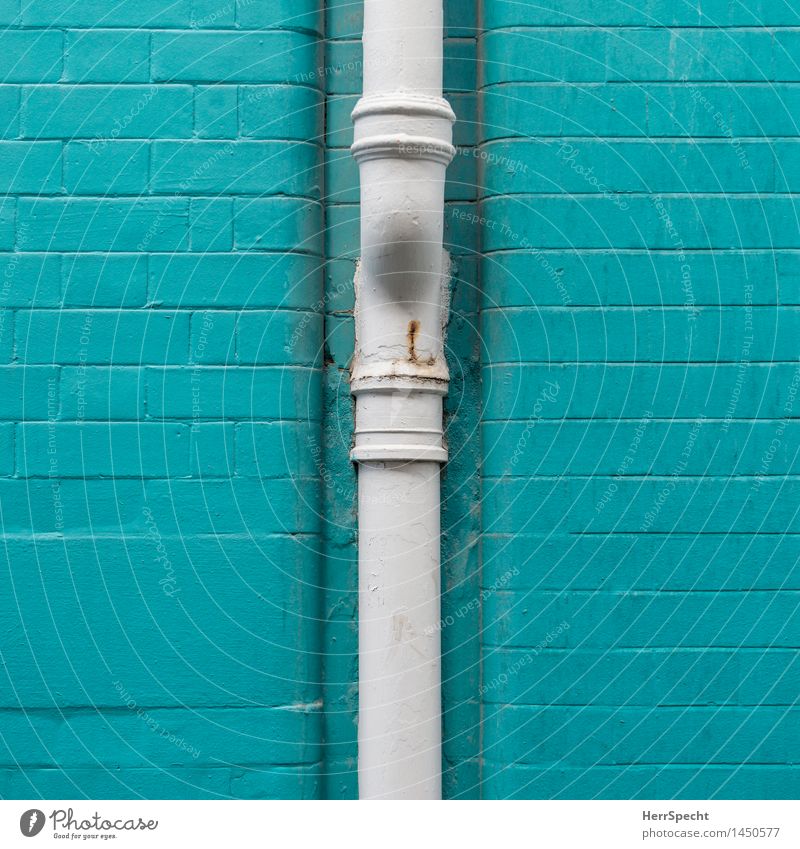 Turquoise downpipe London Downtown Manmade structures Building Wall (barrier) Wall (building) Facade Eaves Town White Downspout Water pipe Brick wall