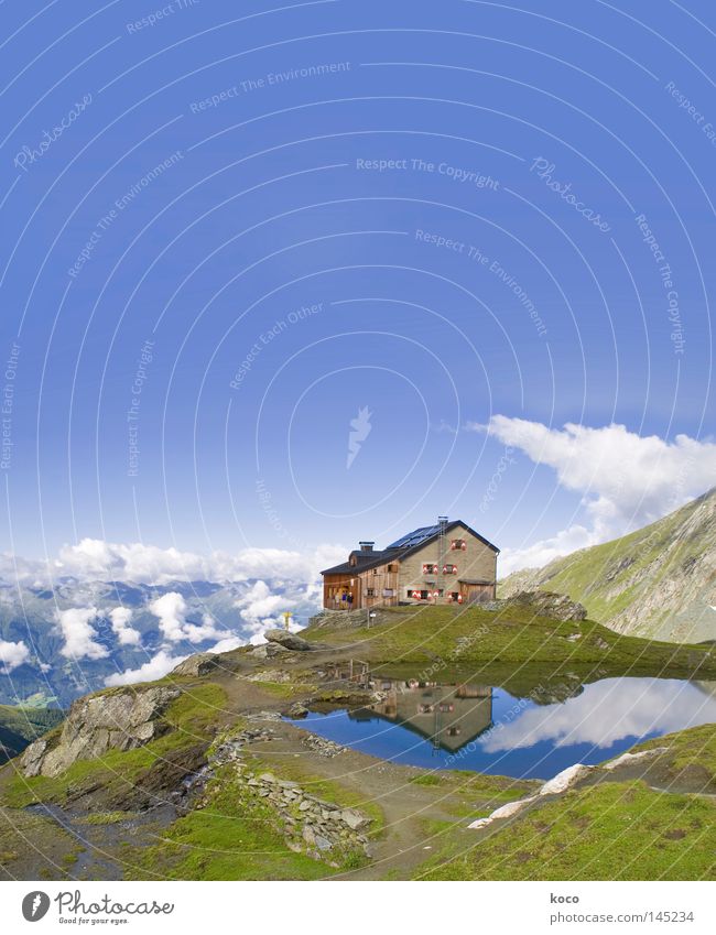 quite high up House (Residential Structure) Alpine hut Lake Reflection Clouds Eastern Tyrol Hiking Leisure and hobbies Austria Mountaineering Summer Europe Hut
