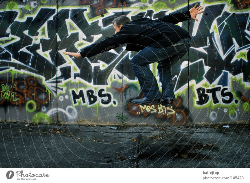mfg Jump Man Culture Hover Weightlessness Astronaut Positive Surfer Graffiti Mural painting Human being scene Society Upward Universe Success internet surfing