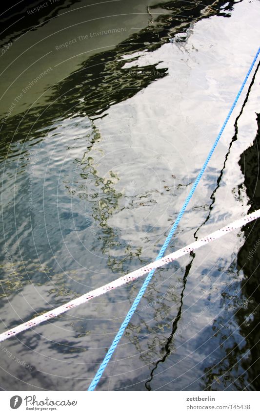 Seedorf Harbour Water Surface of water Waves Curls Baltic Sea Rügen Mecklenburg-Western Pomerania Rope Climbing rope Tense Tension Fastener Maritime Reflection