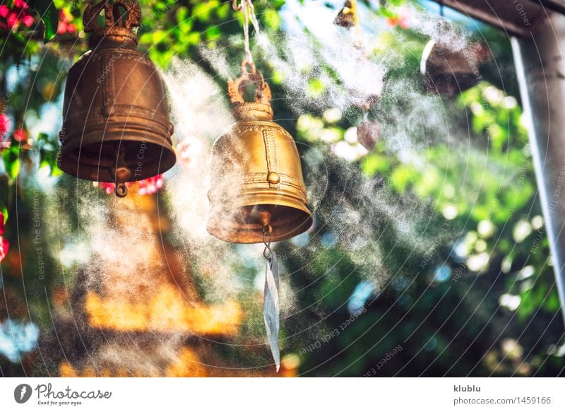 Bells in Buddhist temple Calm Decoration Places Metal Rust Old Historic Religion and faith Tradition Tibet bell Nepal hindi buddhist Hinduism Solid India