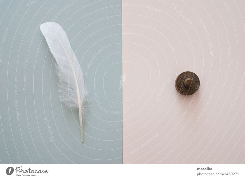 white feather and weight Paper Contentment Equal Surrealism Symmetry Heavy Equality Difference Symbols and metaphors Symbolism Feather White Contrast Tolerant