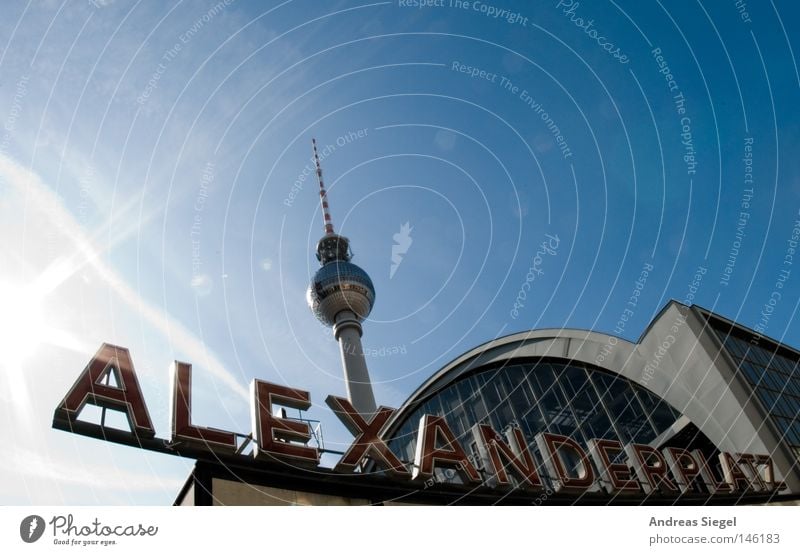 alexanderplatz Fisheye Sky Train station Landmark Monument Characters Blue Alexanderplatz Berlin Berlin TV Tower Television tower GDR Architecture