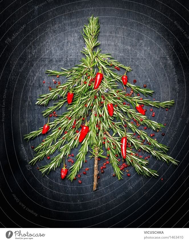 Christmas tree made of rosemary and red chili Food Herbs and spices Nutrition Banquet Style Design Healthy Eating Life Decoration Restaurant