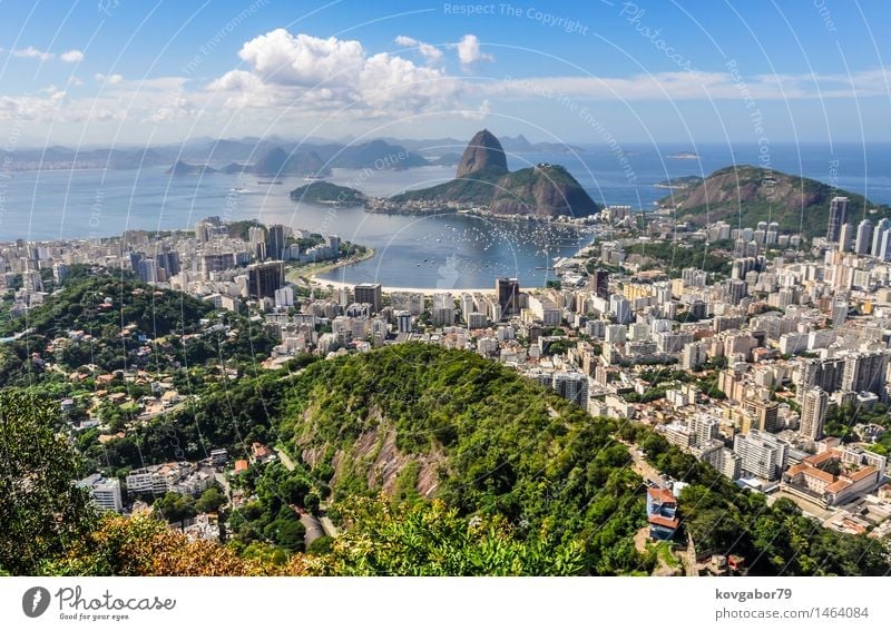 Panoramic view of Rio de Janeiro from above, Brazil Beautiful Vacation & Travel Beach Ocean Landscape Town Skyline Aircraft Vantage point america christ
