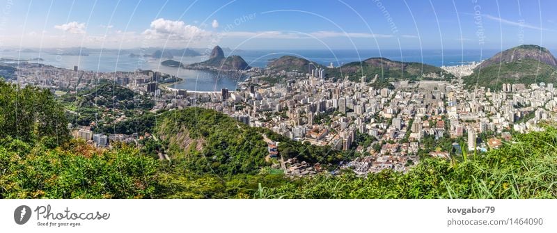 Panoramic view of Rio de Janeiro from above, Brazil Beautiful Vacation & Travel Beach Ocean Landscape Town Skyline Aircraft Vantage point america christ
