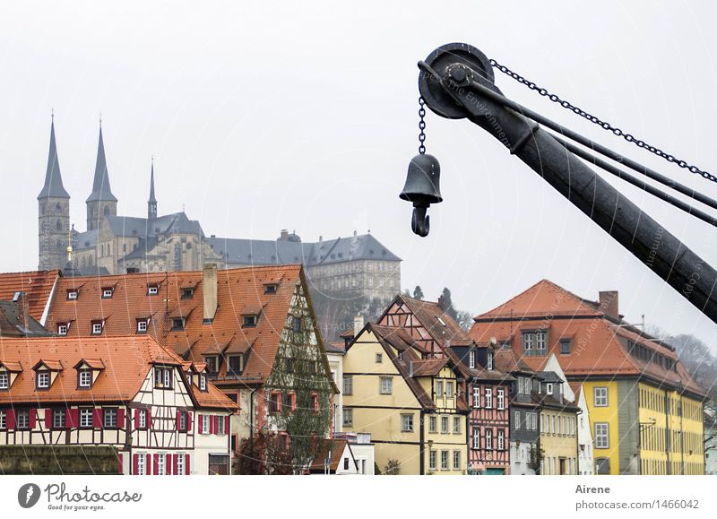 ticked Fog Bamberg Bavaria Franconia Town Downtown Old town Deserted House (Residential Structure) Church Dome Harbour Half-timbered house Housefront Facade