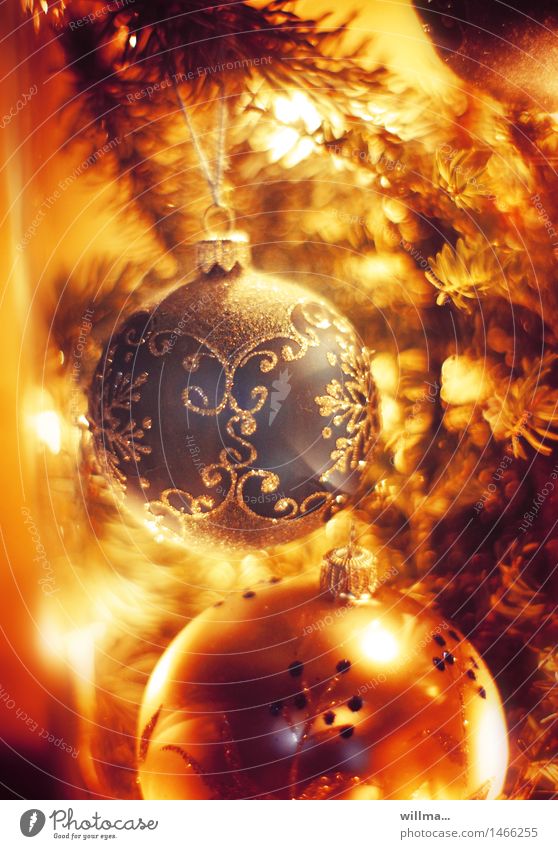 christmas mood with christmas ball, christmas tree decorations Christmas & Advent Glitter Ball Christmas decoration Christmas fairy lights Yellow Gold Adorned