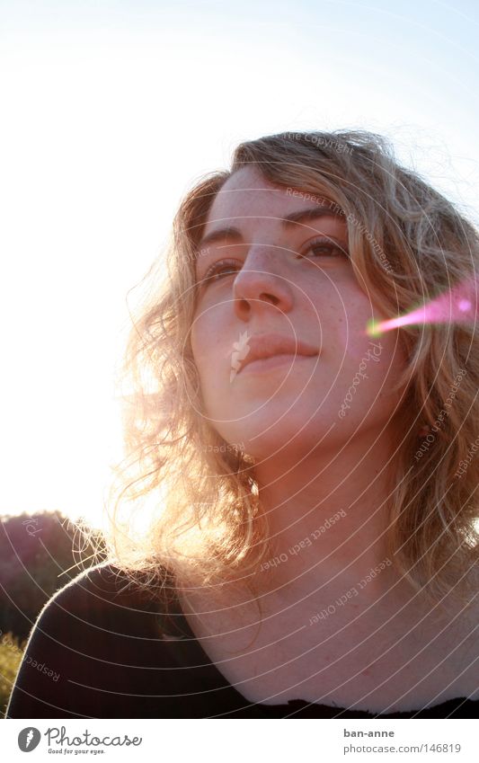 twilight Sun Woman Portrait photograph Summer Light Physics Neck Face Contentment Beautiful Warmth Exterior shot