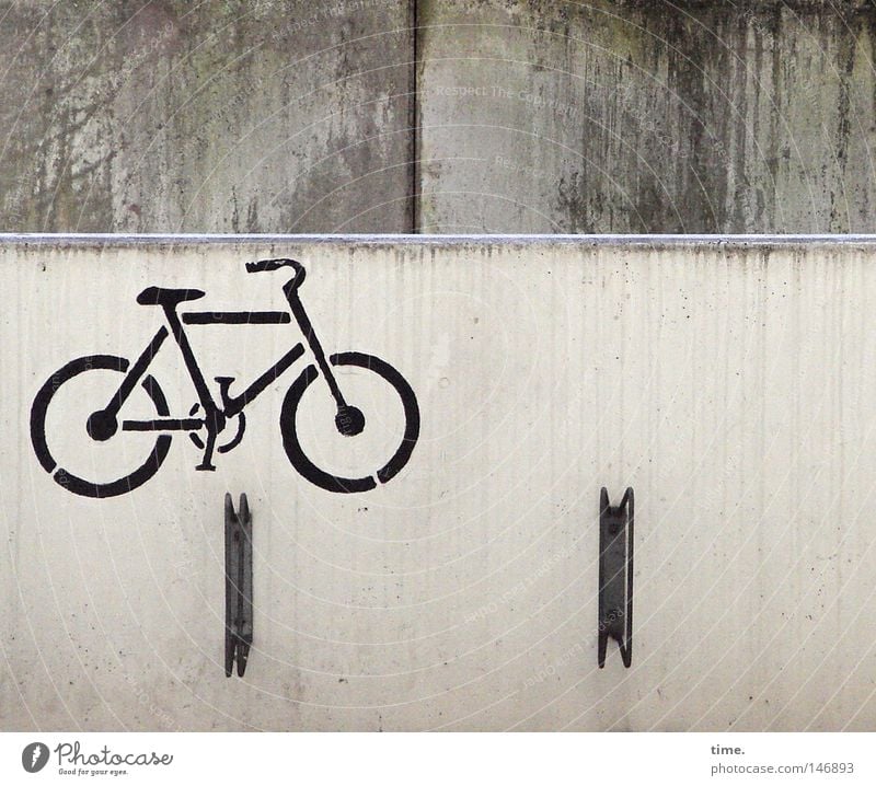 Order is half the life [III] Bicycle Parking garage Transport Concrete Sign Gray Icon Painted Sprayed Bicycle rack Bracket Parking lot Rainwater Wall (building)